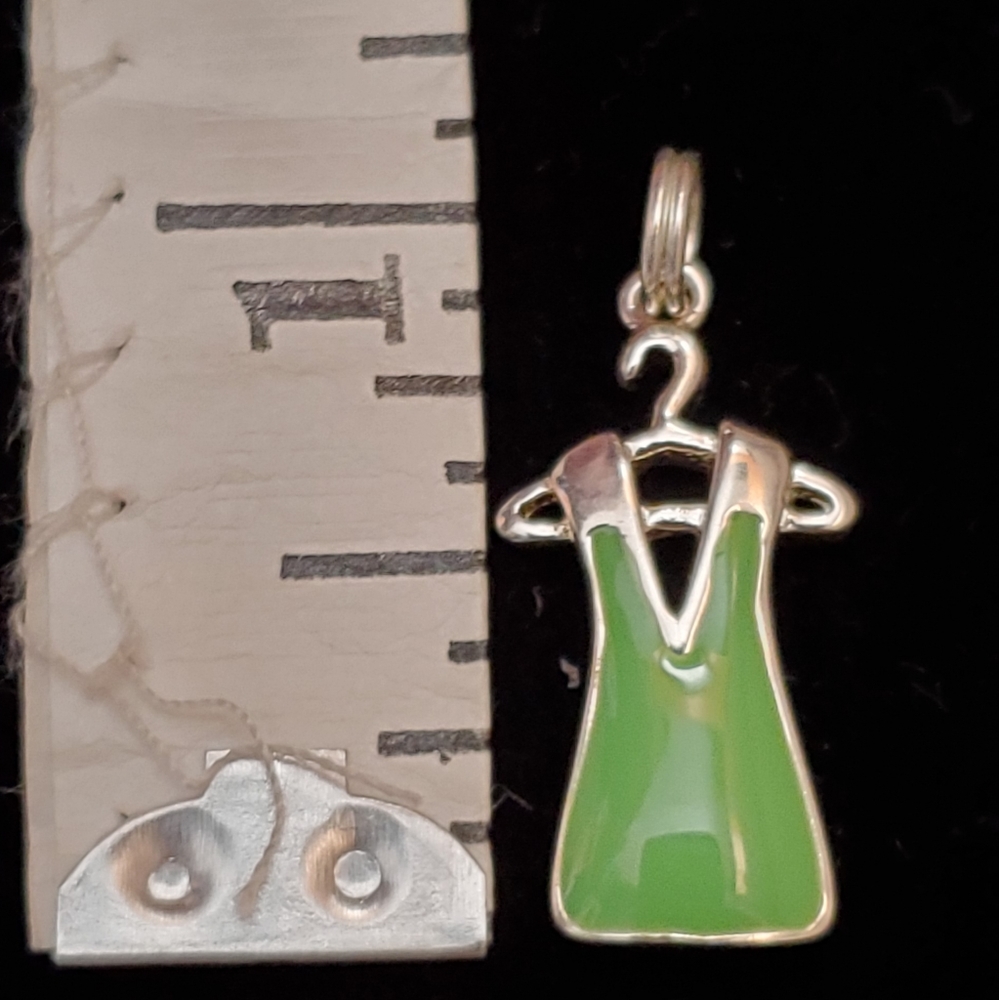 NWOT Sterling Silver Dress on Hanger Charm, Sage Green Color